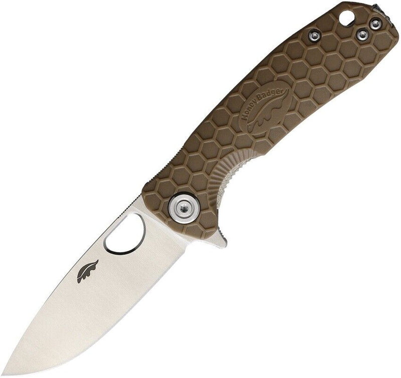 Honey Badger Knives Small Linerlock Folding Knife 2.75" D2 Tool Steel Blade Tan Textured GRN Handle 1027 -Honey Badger Knives - Survivor Hand Precision Knives & Outdoor Gear Store