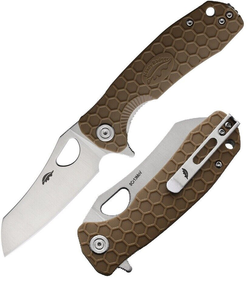 Honey Badger Knives Linerlock Folding Knife 3.13" 8Cr13MoV Steel Warncleaver Blade Tan Textured GRN Handle 1039 -Honey Badger Knives - Survivor Hand Precision Knives & Outdoor Gear Store