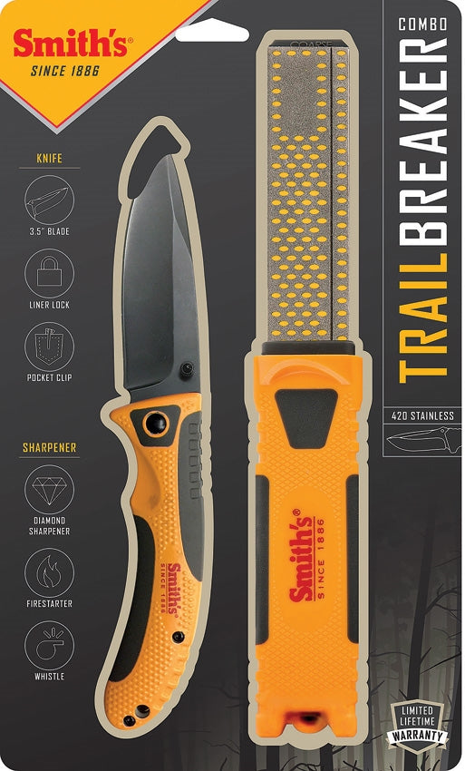 Smith's Sharpeners Trail Breaker Folding Knife 3.5" 420 Steel Blade TPE Handle 51013 -Smith´s Sharpeners - Survivor Hand Precision Knives & Outdoor Gear Store