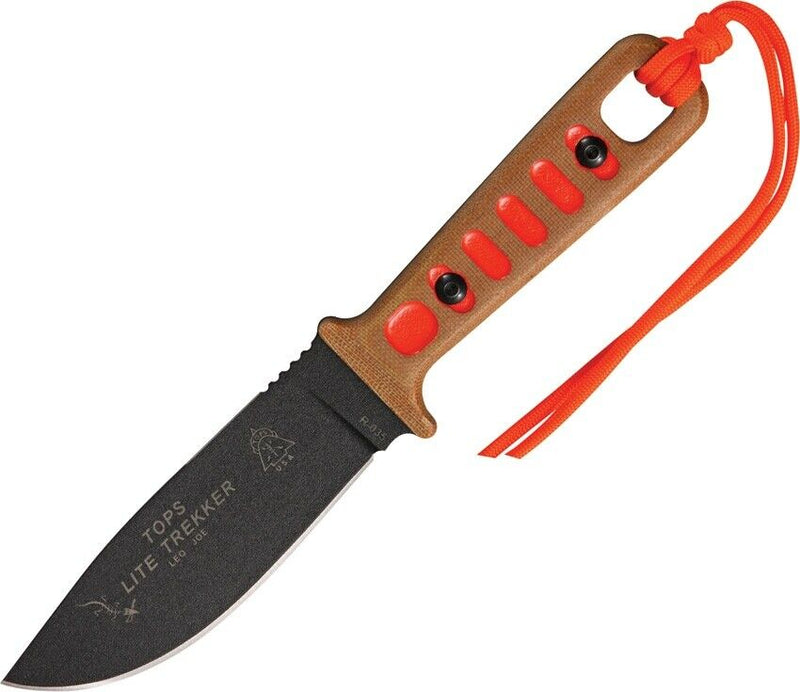 TOPS Lite Trekker Fixed Knife 4.25" 1095HC Steel Full Blade Micarta / Orange Composition Handle TLT01HO -TOPS - Survivor Hand Precision Knives & Outdoor Gear Store