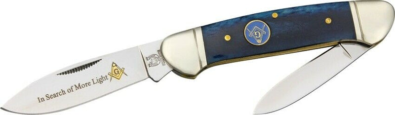 Rough Ryder Masonic Canoe Pocket Knife 440 Steel Blades Blue Smooth Bone Handle 1224 -Rough Ryder - Survivor Hand Precision Knives & Outdoor Gear Store