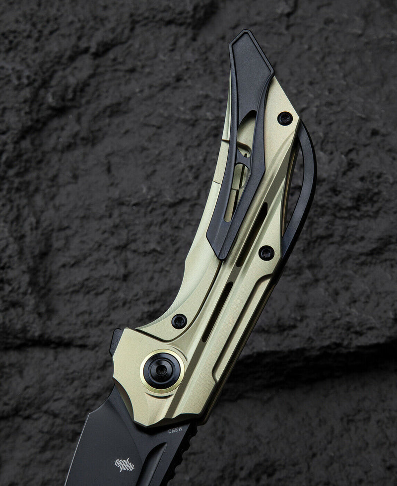 Bestech Knives Vigil Folding Knife 3.25" Bohler M390 Steel Blade Gold Titanium Handle T2201E -Bestech Knives - Survivor Hand Precision Knives & Outdoor Gear Store