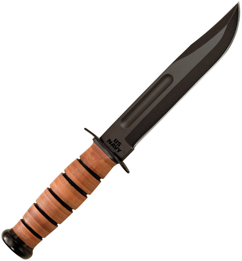 KABAR US Navy Fighting Utility Knife 1095 Steel Blade Stacked Leather / Carbon Handle 1225 -Ka-Bar - Survivor Hand Precision Knives & Outdoor Gear Store