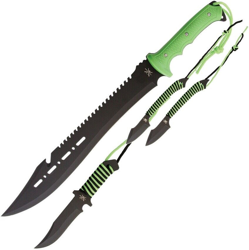 Frost Cutlery Four Piece Set Fixed Knives Stainless Steel Blade Green Cord Wrapped Handle X100 -Frost Cutlery - Survivor Hand Precision Knives & Outdoor Gear Store