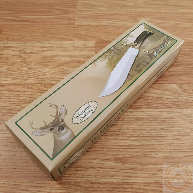 Frost Cutlery Whitetail Bowie Fixed Knife 9.5" Stainless Steel/Clip Point Blade Elk Stag Handle T005 -Frost Cutlery - Survivor Hand Precision Knives & Outdoor Gear Store