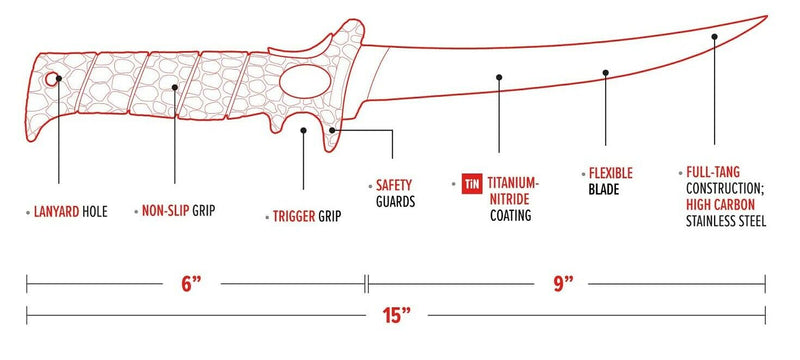 Bubba Blade Tapered Flex Fillet Knife 9" High Carbon Steel Blade REd TPR Handle 19TF -Bubba Blade - Survivor Hand Precision Knives & Outdoor Gear Store