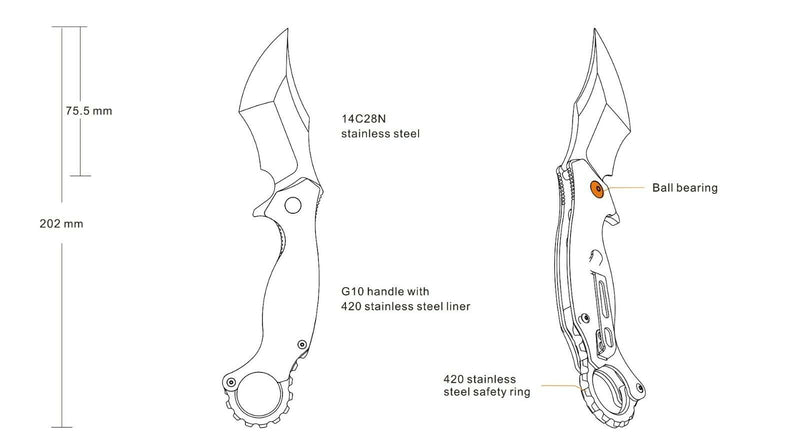 RUIKE P881 Linerlock Folding Knife 3" 14C28N Steel Blade Black Sculpted G10 Handle EP881B1 -RUIKE - Survivor Hand Precision Knives & Outdoor Gear Store