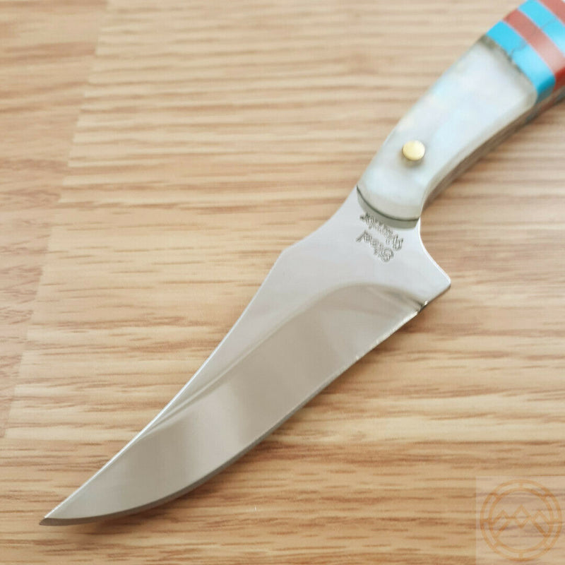 Frost Cutlery Skinner Fixed Knife 3.25" Stainless Steel Blade Blue And Red Stone Inlay/Imitation MOP Handle W534MPRB -Frost Cutlery - Survivor Hand Precision Knives & Outdoor Gear Store