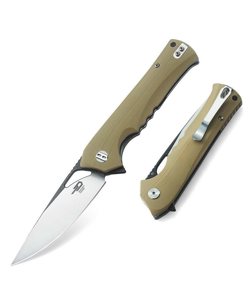 Bestech Knives Muskie Folding Knife 3.75" D2 Tool Steel Blade Beige G10 Handle G20C2 -Bestech Knives - Survivor Hand Precision Knives & Outdoor Gear Store