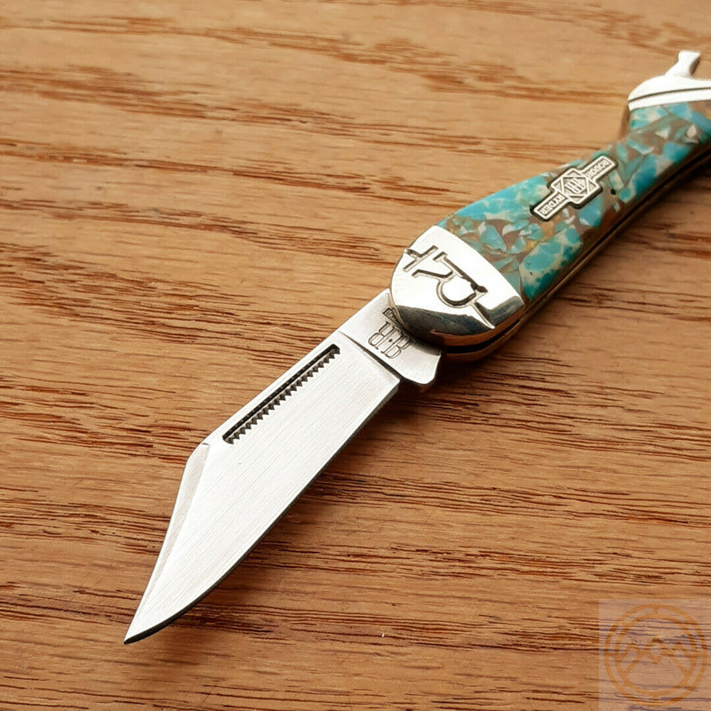 Rough Ryder Leg Folding Knife Stainless Steel Blade Amber Turquoise Stone Handle 2002 -Rough Ryder - Survivor Hand Precision Knives & Outdoor Gear Store