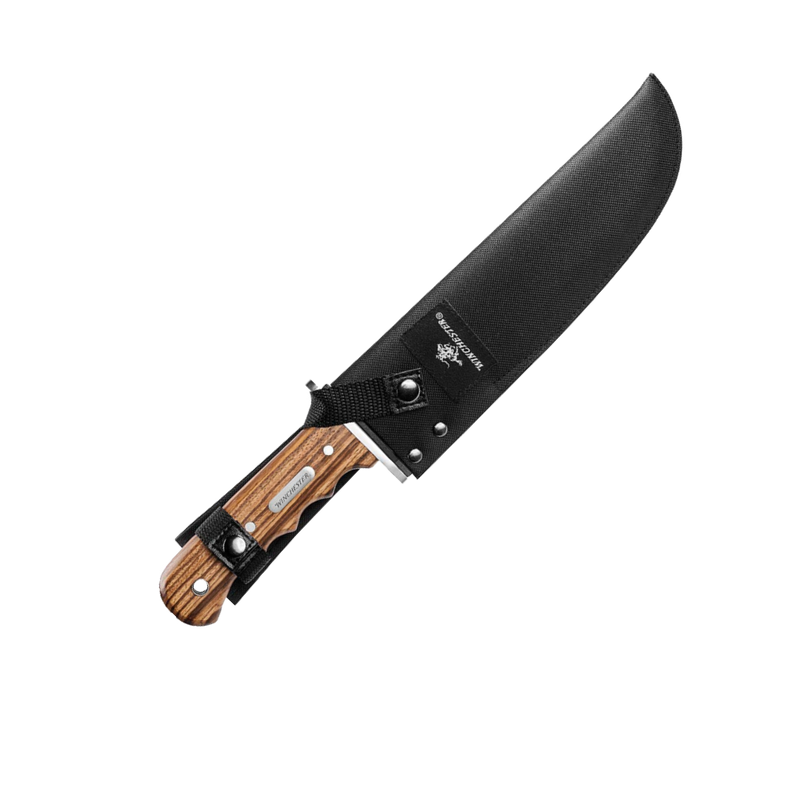 Winchester Double Barrel Fixed Knife 8.5" Stainless Steel Blade Finger Grooved Zebra Wood Handle 435 -Winchester - Survivor Hand Precision Knives & Outdoor Gear Store