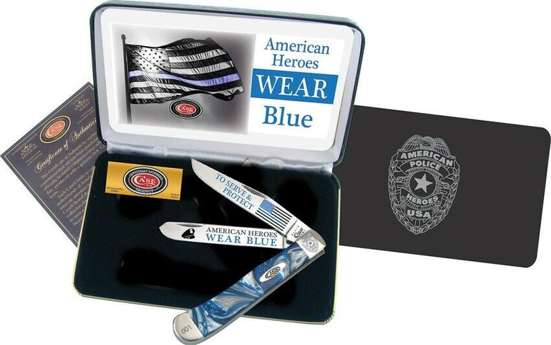 Case XX American Police Trapper Pocket Knife Stainless Blades Blue Corelon Handle BCBLUE -Case Cutlery - Survivor Hand Precision Knives & Outdoor Gear Store