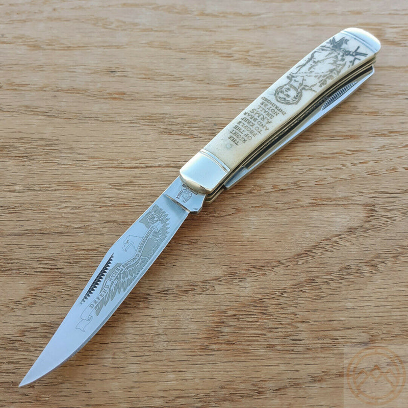 Rough Ryder Minute Man Trapper Pocket Knife Stainless Steel Blades White Bone Handle 1447 -Rough Ryder - Survivor Hand Precision Knives & Outdoor Gear Store