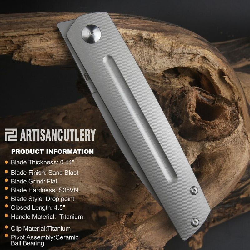 Artisan Sirius Folding Knife 3.54" S35VN Steel Blade Gray Titanium Handle Z1849GGY -Artisan - Survivor Hand Precision Knives & Outdoor Gear Store