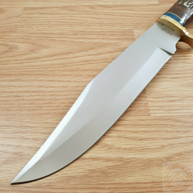 Marbles Fixed Knife 10" Satin Finish Stainless Steel Bowie Blade Stag/Brass Handle 589 -Marbles - Survivor Hand Precision Knives & Outdoor Gear Store