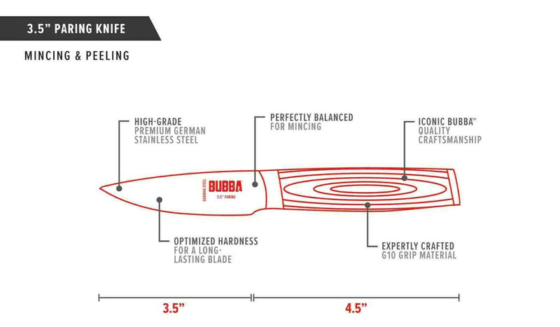 Bubba Blade Paring Kitchen Knife 3.5" Stainless Steel Blade Black / Red G10 Handle 1114266 -Bubba Blade - Survivor Hand Precision Knives & Outdoor Gear Store