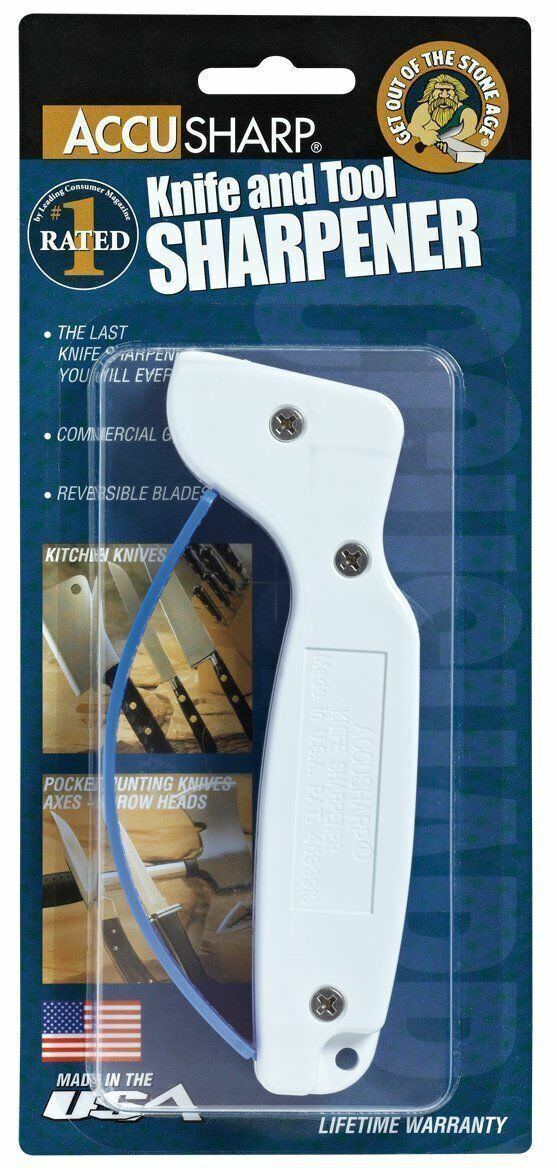 AccuSharp Knife and Tool Sharpener (001) With Blue Finger Guard White Handle S1D -AccuSharp - Survivor Hand Precision Knives & Outdoor Gear Store