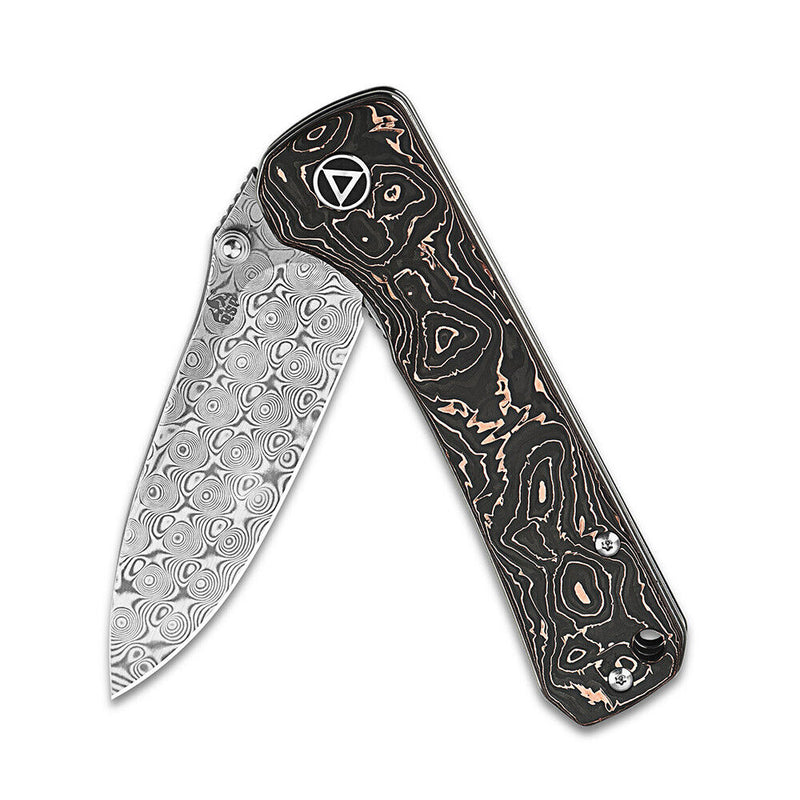 QSP Knife Folding Knife 3.25" Damascus Steel Blade Copper Foil Carbon Fiber Handle 131S -QSP Knife - Survivor Hand Precision Knives & Outdoor Gear Store