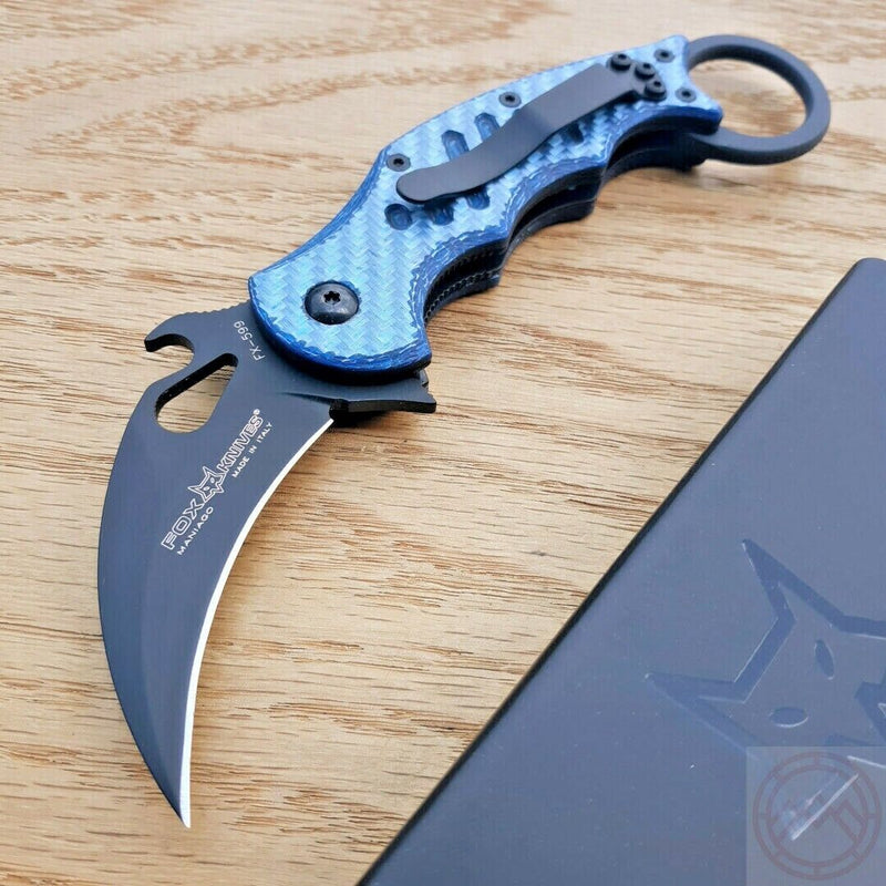 Fox Karambit Framelock Folding Knife 2.5" Stainless Steel Blade Blue G10 Handle 599BLT -Fox - Survivor Hand Precision Knives & Outdoor Gear Store