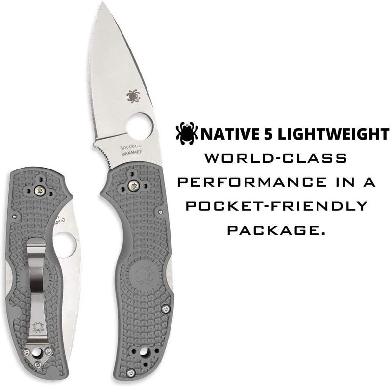 Spyderco Native 5 Maxamet 3" Micro Melt Maxamet Steel Blade Gray FRN Handle 41PGY5 -Spyderco - Survivor Hand Precision Knives & Outdoor Gear Store