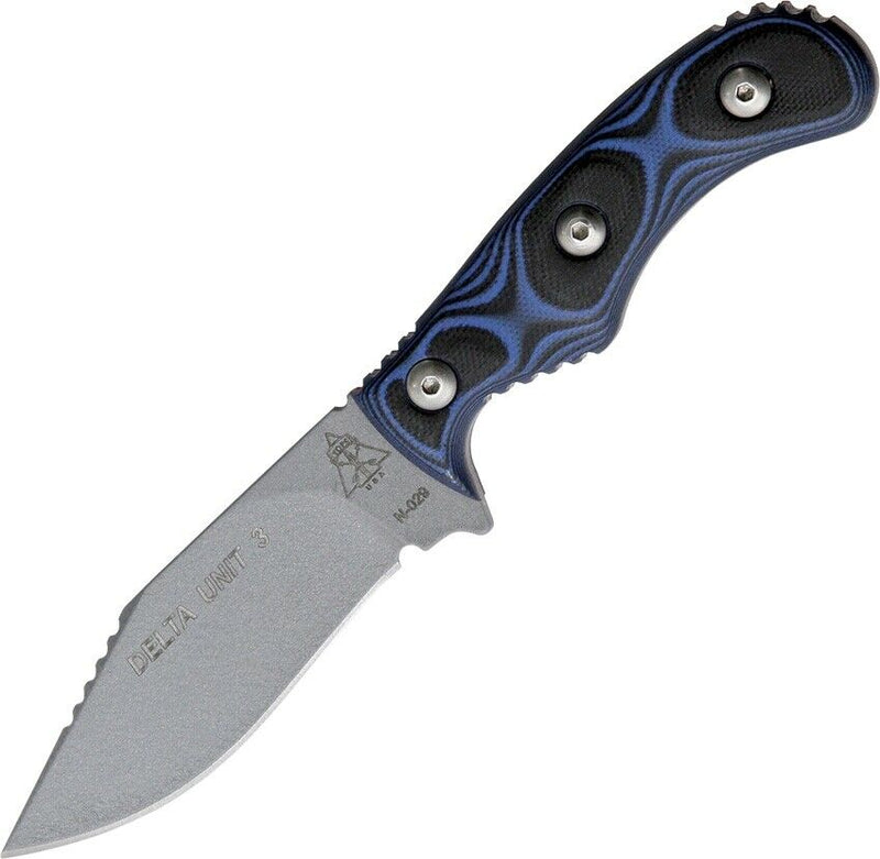 TOPS Delta Unit 3 Fixed Knife 3.5" 1095HC Steel Full Tang Blade Black / Blue G-10 DEUT03 -TOPS - Survivor Hand Precision Knives & Outdoor Gear Store