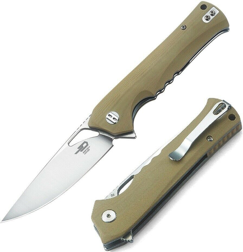 Bestech Muskie Liner Folding Knife 3.75" D2 Tool Steel Blade Beige G10 Handle G20C1 -Bestech Knives - Survivor Hand Precision Knives & Outdoor Gear Store