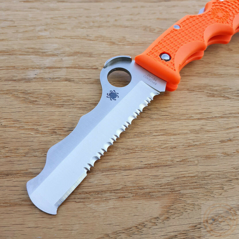 Spyderco Assist Lockback Folding Knife 3.75" Part Serrated VG10 Steel Blade Orange FRN Handle 79PSOR -Spyderco - Survivor Hand Precision Knives & Outdoor Gear Store