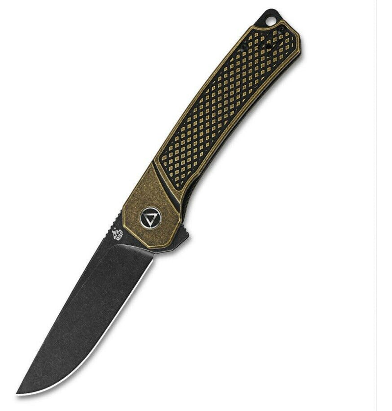 QSP Knife Osprey Folding Knife 3.25" Black 14C28N Steel Blade Brass Handle 139D2 -QSP Knife - Survivor Hand Precision Knives & Outdoor Gear Store