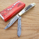 Fox-N-Hound Trapper Pocket Knife Damascus Steel Clip And Spey Blades Bone Handle 614 -Fox-N-Hound - Survivor Hand Precision Knives & Outdoor Gear Store