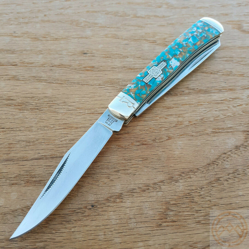 Rough Ryder Trapper Pocket Knife Stainless Steel Blades Amber Turquoise Stone Handle 2001 -Rough Ryder - Survivor Hand Precision Knives & Outdoor Gear Store