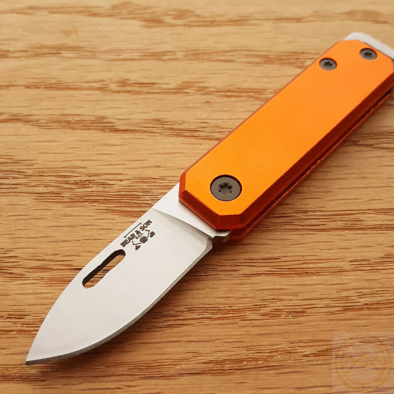 Bear & Son Small Slip Joint Folding Knife 1.5" High Carbon Steel Blade Orange Aluminum Handle 109OR -Bear & Son - Survivor Hand Precision Knives & Outdoor Gear Store