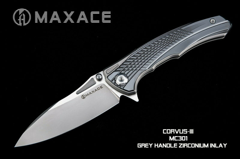 Maxace Corvus III Folding Knife 4.25" Bohler M390 Steel Blade Gray Titanium Handle MC301 -Maxace - Survivor Hand Precision Knives & Outdoor Gear Store