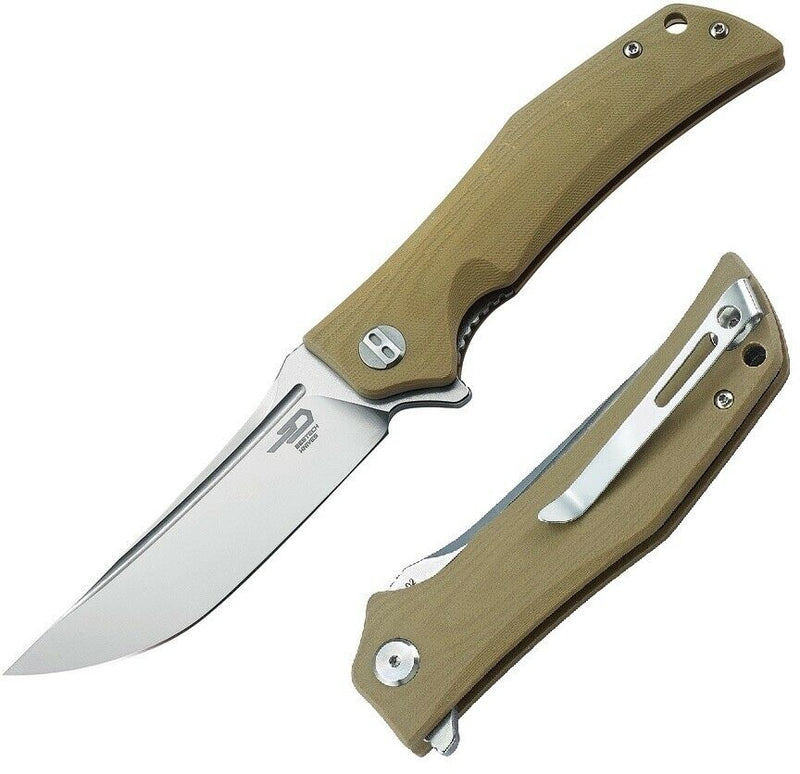 Bestech Knives Scimitar Liner Folding Knife 3.75" D2 Tool Steel Blade Tan G10 Handle G05C1 -Bestech Knives - Survivor Hand Precision Knives & Outdoor Gear Store