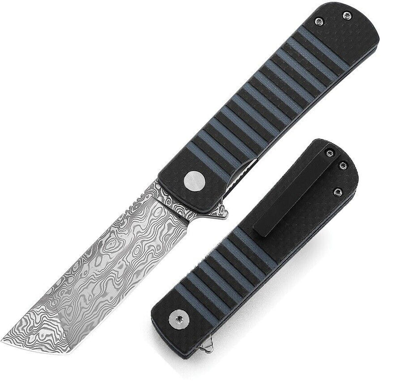 Bestech Knives Titan Liner Folding Knife 3" Damascus Steel Blade Blue G10/Carbon Fiber Handle KL05A -Bestech Knives - Survivor Hand Precision Knives & Outdoor Gear Store