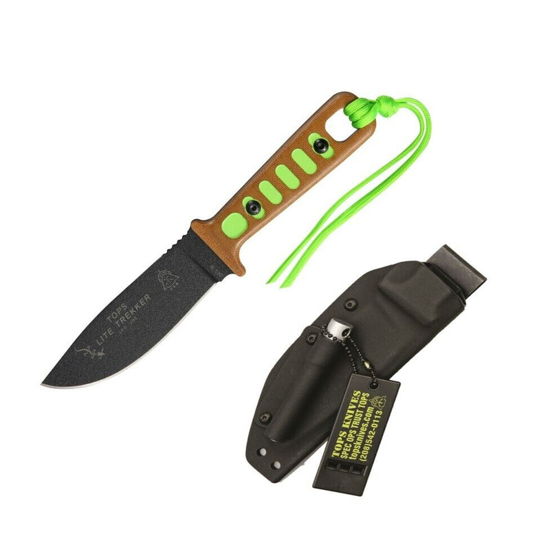 TOPS Lite Trekker Survival Fixed Knife 4.25" 1095HC Steel Full Blade Micarta / Green Composition TLT01SG -TOPS - Survivor Hand Precision Knives & Outdoor Gear Store