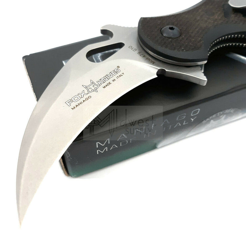Fox Karambit Folding Knife 3" Stonewash Finish N690Co Steel Blade Black G10 Handle X479SW -Fox - Survivor Hand Precision Knives & Outdoor Gear Store