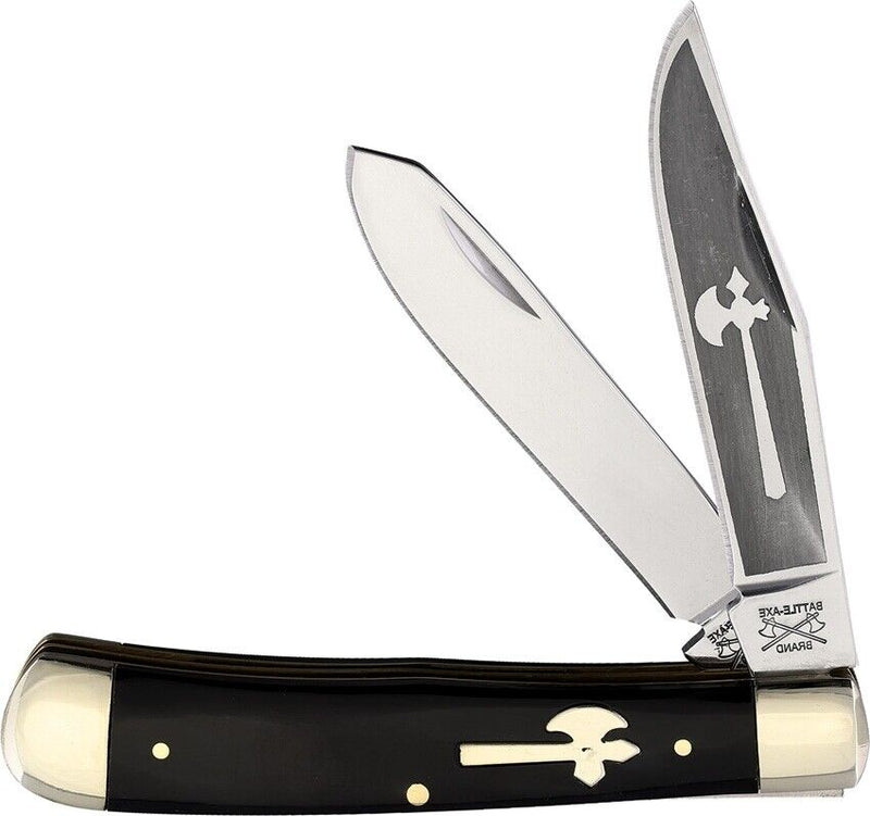 Battle Axe EDC Trapper Pocket Knife Stainless Steel Blades Buffalo Horn Handle -Survivor Hand - Survivor Hand Precision Knives & Outdoor Gear Store
