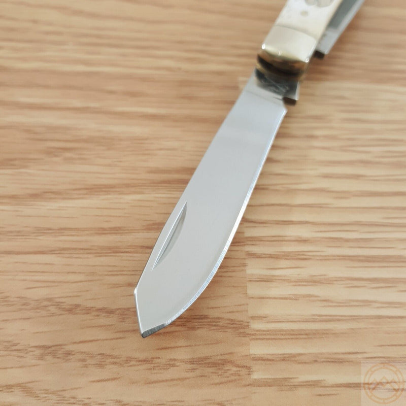 Battle Axe Trapper Pocket Knife Stainless Steel Blades White Jigged Bone Handle -Survivor Hand - Survivor Hand Precision Knives & Outdoor Gear Store