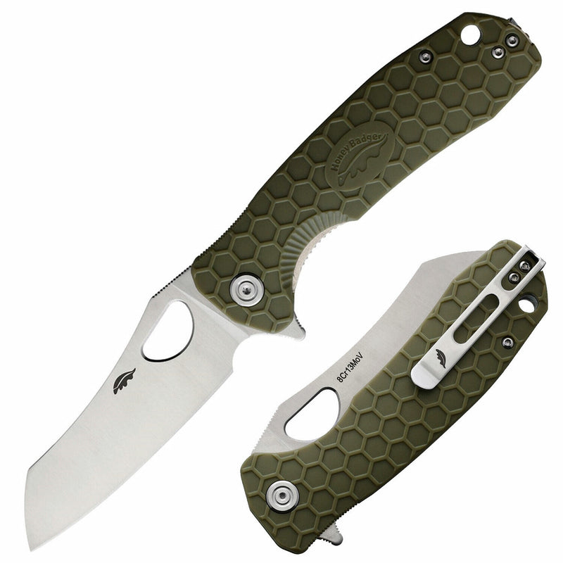 Honey Badger Knives Linerlock Folding Knife 3.63" 8Cr13MoV Steel Warncleaver Blade Green Textured GRN Handle 1033 -Honey Badger Knives - Survivor Hand Precision Knives & Outdoor Gear Store