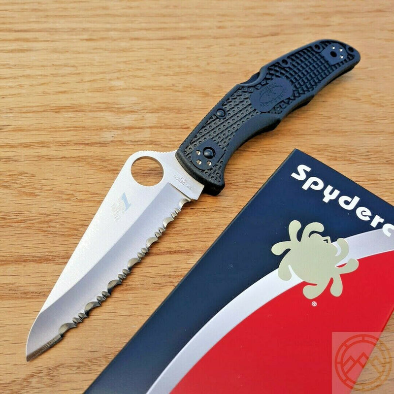 Spyderco Pacific Salt 2 Lockback Folding Knife 3.75" H1 Steel Serrated Blade Black Bi-Directional Texture FRN Handle 91SBK2 -Spyderco - Survivor Hand Precision Knives & Outdoor Gear Store