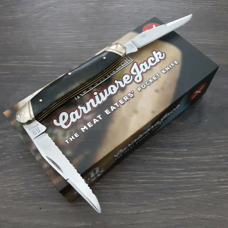 Rough Ryder Carnivore Jack Pocket Knife Stainless Steel Blades Black Smooth Bone Handle 2020 -Rough Ryder - Survivor Hand Precision Knives & Outdoor Gear Store