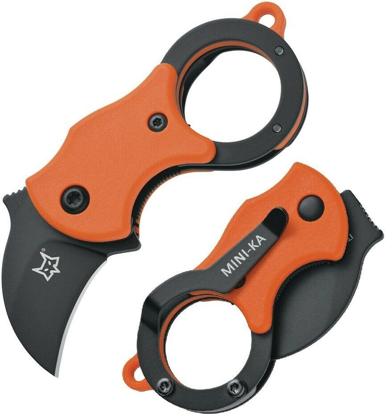 Fox Mini-Ka Linerlock Folding Knife 1" 420 Steel Hawkbill Blade Orange FRN Handle 535OB -Fox - Survivor Hand Precision Knives & Outdoor Gear Store