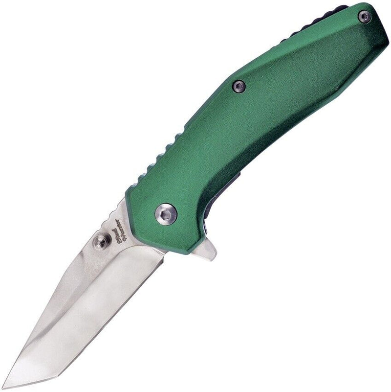 Frost Cutlery Linerlock A/O Folding Knife 2.75" Stainless Steel Tanto Blade Green Aluminum Handle W888G -Frost Cutlery - Survivor Hand Precision Knives & Outdoor Gear Store