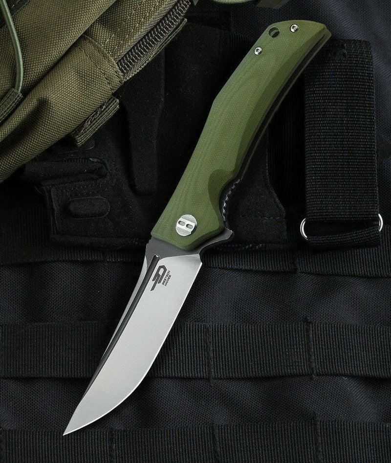 Bestech Knives Scimitar Liner Folding Knife 3.75" D2 Tool Steel Blade Green G10 Handle G05B2 -Bestech Knives - Survivor Hand Precision Knives & Outdoor Gear Store