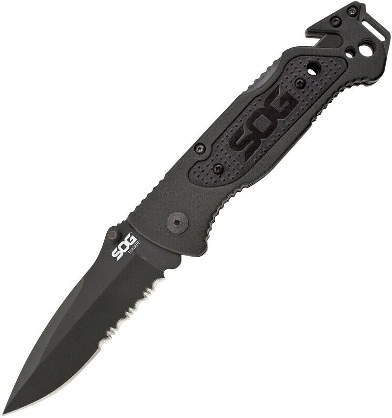 SOG Escape Lockback Folding Knife 3.25" 9Cr18MoV Steel Blade Black Aluminum Handle FF25CP -SOG - Survivor Hand Precision Knives & Outdoor Gear Store