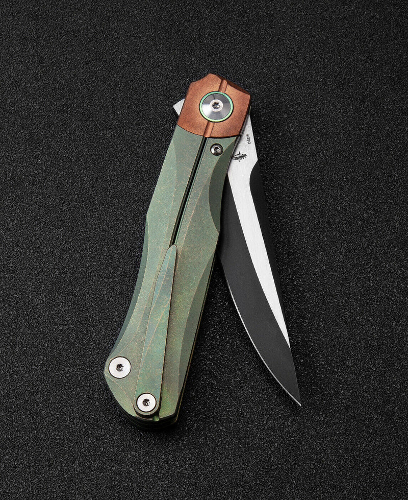 Bestech Knives THYRA Folding Knife 3.5" M390 Steel Blade Green Titanium/Copper Handle T2106E -Bestech Knives - Survivor Hand Precision Knives & Outdoor Gear Store