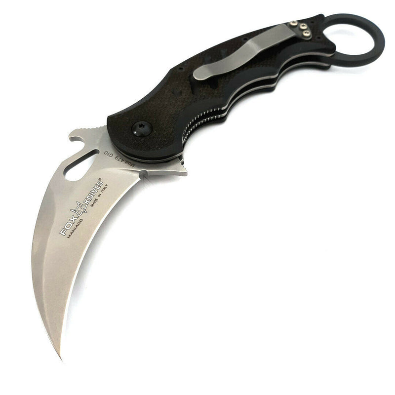 Fox Karambit Folding Knife 3" Stonewash Finish N690Co Steel Blade Black G10 Handle X479SW -Fox - Survivor Hand Precision Knives & Outdoor Gear Store