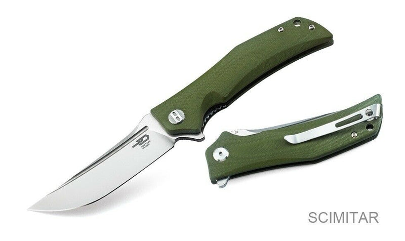 Bestech Knives Scimitar Folding Knife 3.75" D2 Tool Steel Blade Green G10 Handle G05B1 -Bestech Knives - Survivor Hand Precision Knives & Outdoor Gear Store