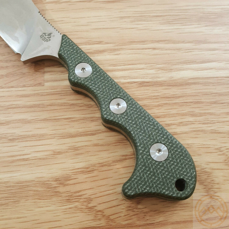 QSP Knife Neckmuk Neck Fixed Knife 2.88" D2 Tool Steel Blade Green Linen Micarta Handle 125F -QSP Knife - Survivor Hand Precision Knives & Outdoor Gear Store