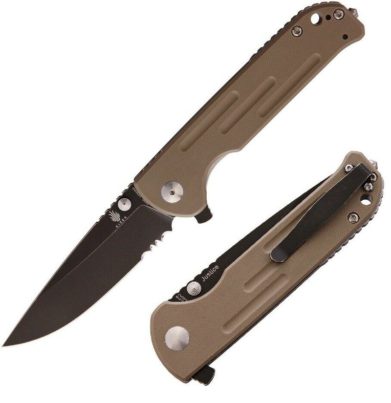 Kizer Cutlery Justice Liner Folding Knife 3.75" N690 Steel Blade Tan G10 Handle KIV4543N2 -Kizer Cutlery - Survivor Hand Precision Knives & Outdoor Gear Store